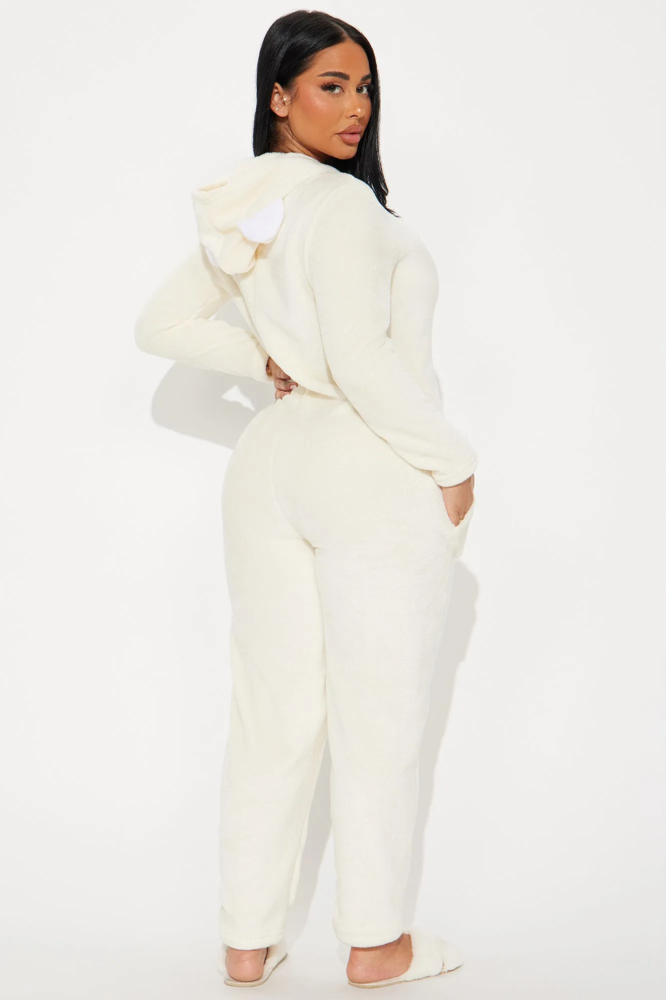 Be My Teddy Plush Hooded PJ Jumpsuit Onesie - Beige