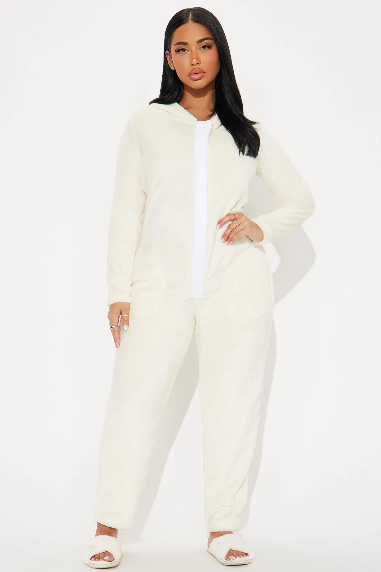 Be My Teddy Plush Hooded PJ Jumpsuit Onesie - Beige