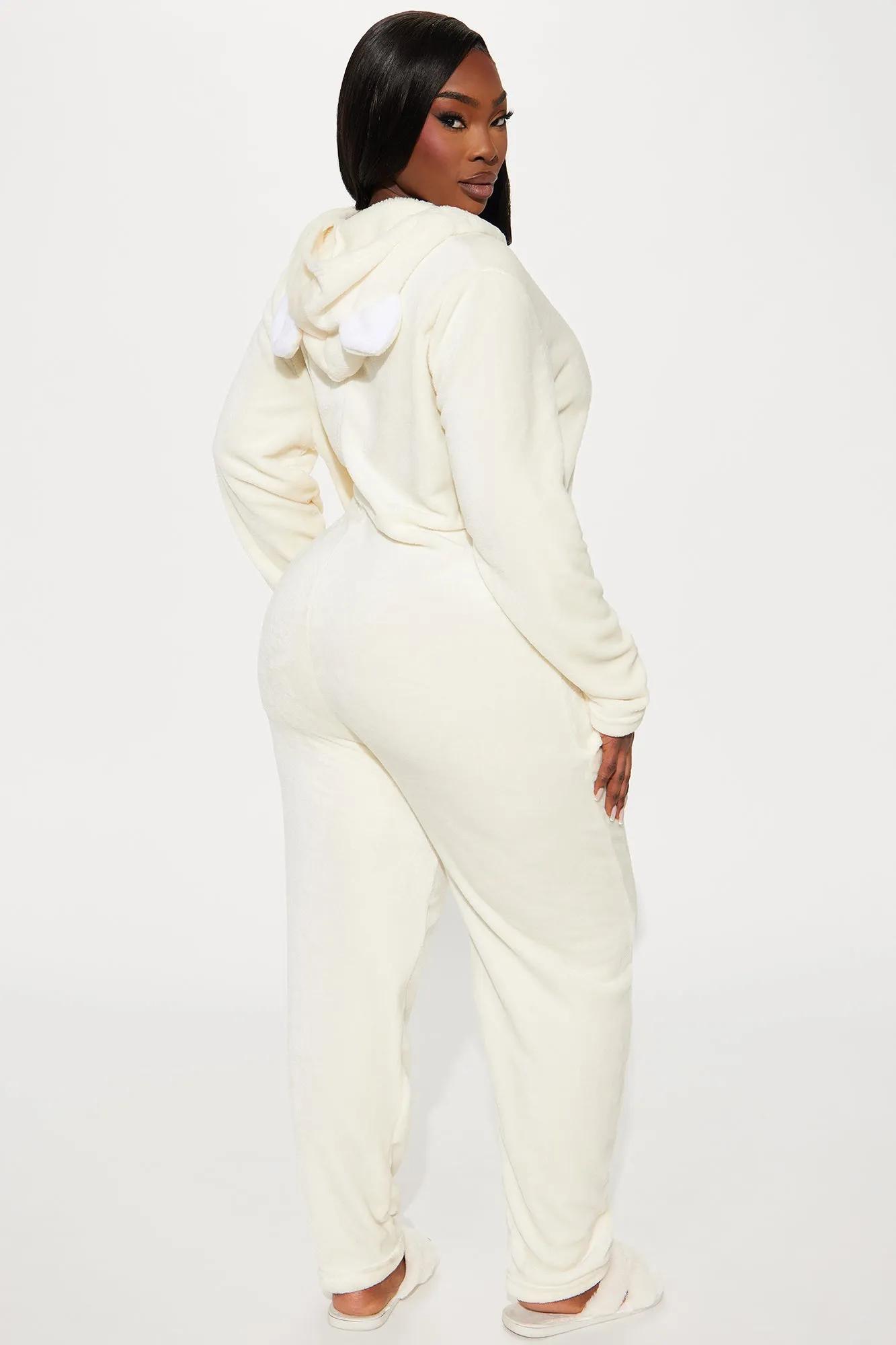 Be My Teddy Plush Hooded PJ Jumpsuit Onesie - Beige