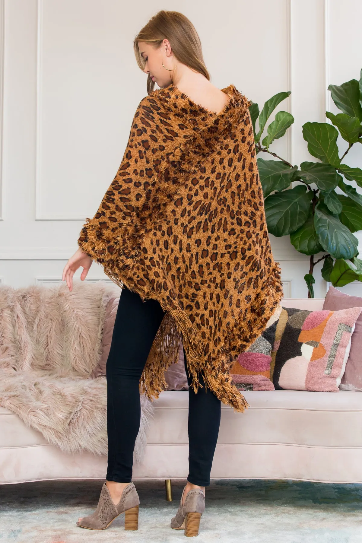 BROWN FRINGED LEOPARD PONCHO (NOW $5.75 ONLY!)
