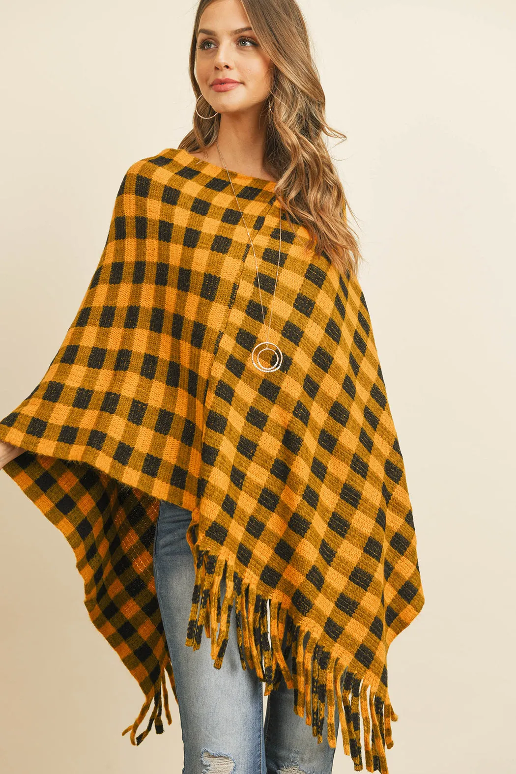 BUFFALO PLAID FRINGE PONCHO/6PCS (NOW $7.50 ONLY!)