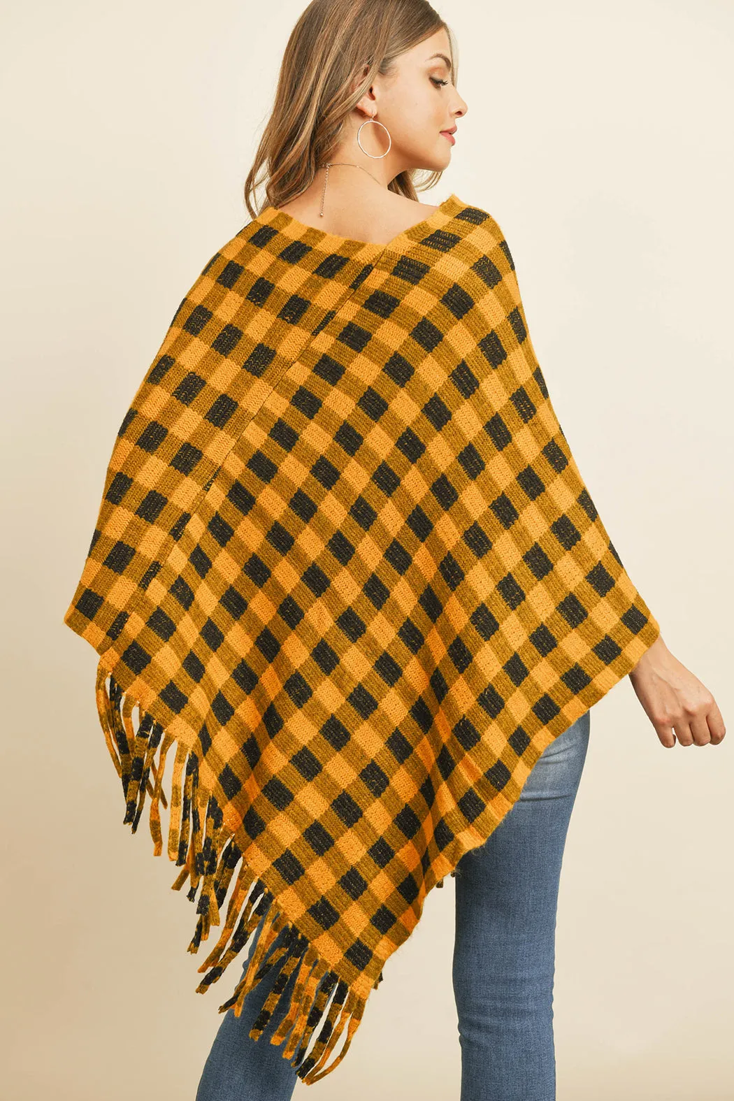 BUFFALO PLAID FRINGE PONCHO/6PCS (NOW $7.50 ONLY!)