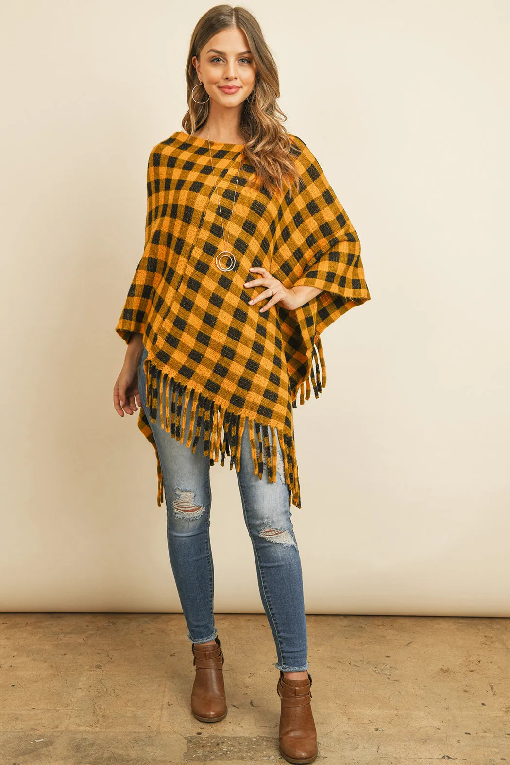 BUFFALO PLAID FRINGE PONCHO/6PCS (NOW $7.50 ONLY!)