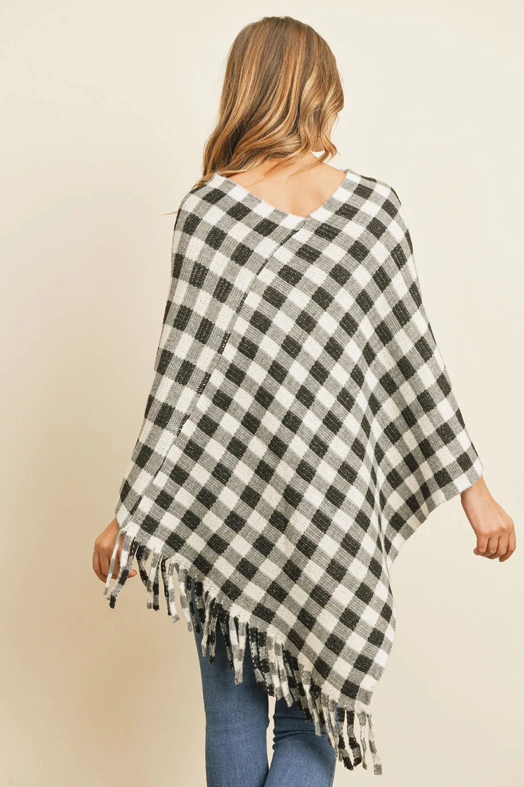BUFFALO PLAID FRINGE PONCHO/6PCS (NOW $7.50 ONLY!)