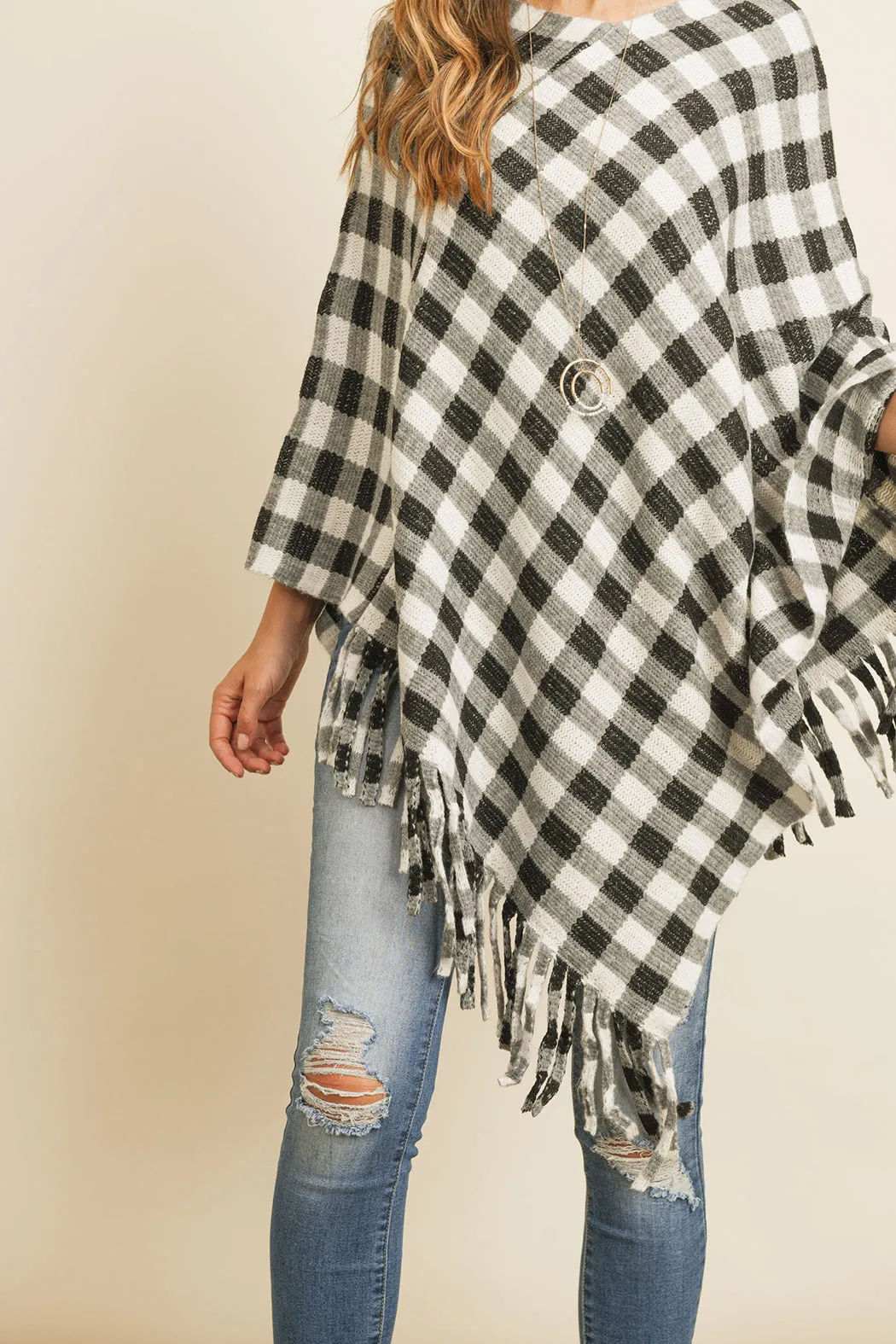 BUFFALO PLAID FRINGE PONCHO/6PCS (NOW $7.50 ONLY!)