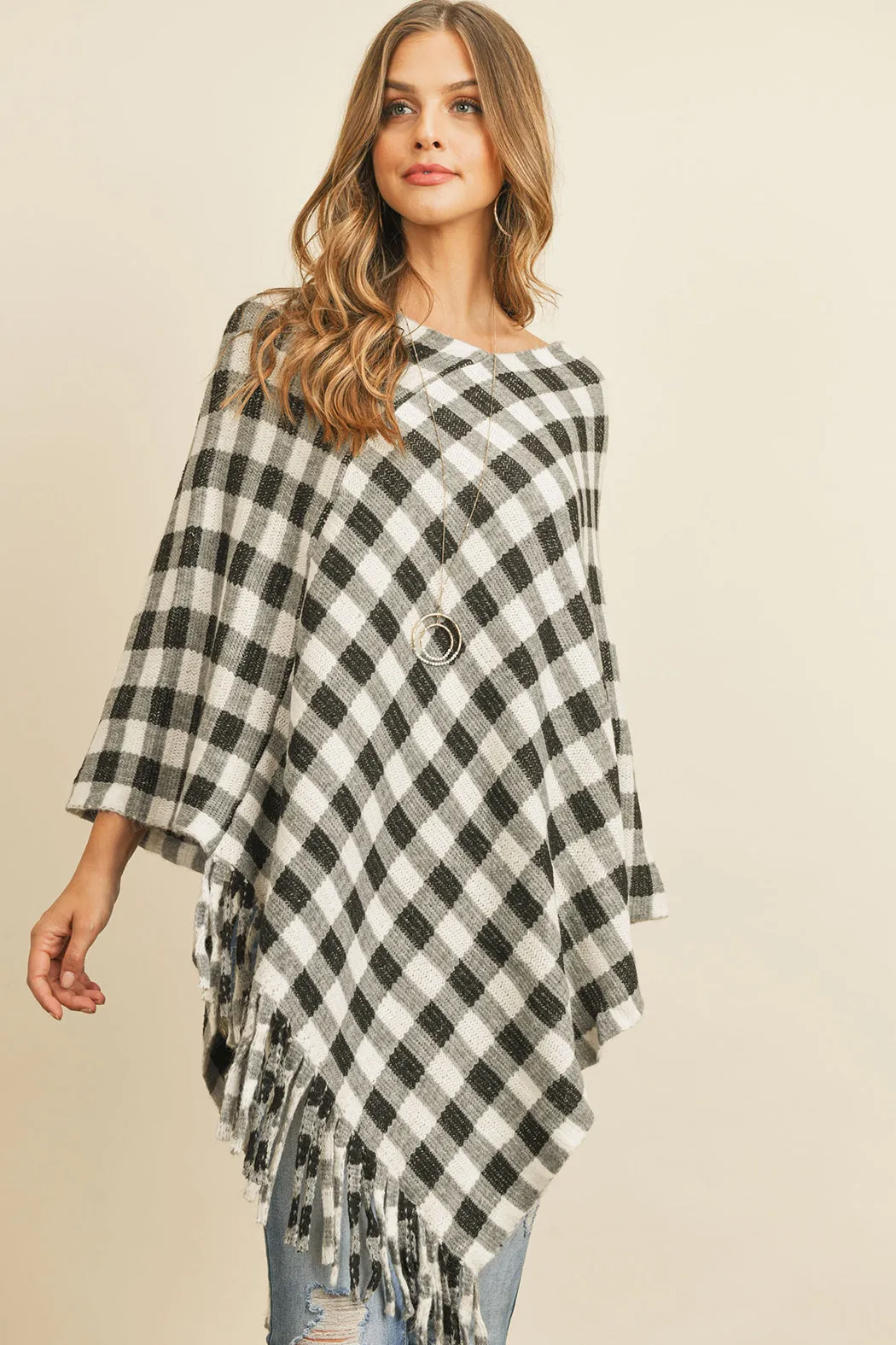 BUFFALO PLAID FRINGE PONCHO/6PCS (NOW $7.50 ONLY!)