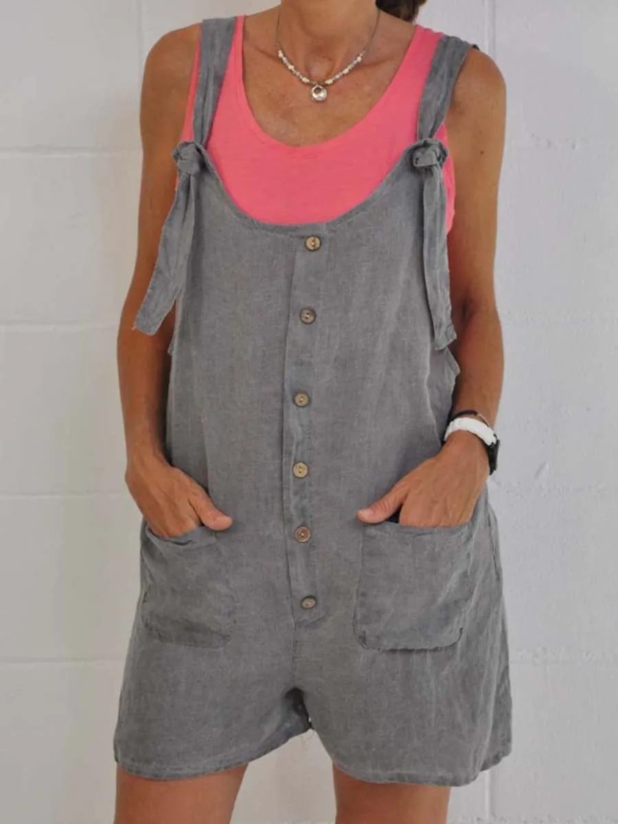Casual Solid Color Slip Pocket Strappy Jumpsuit