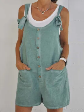 Casual Solid Color Slip Pocket Strappy Jumpsuit
