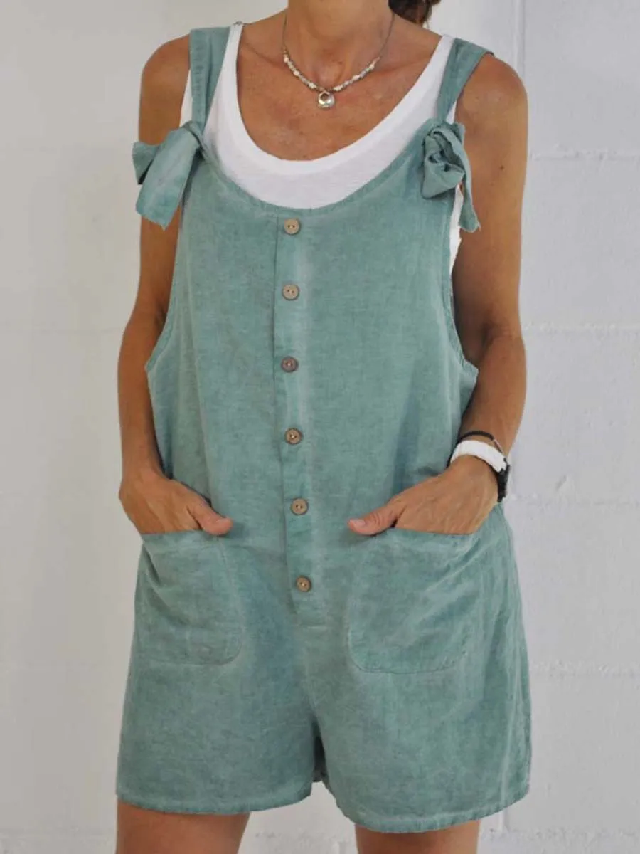 Casual Solid Color Slip Pocket Strappy Jumpsuit