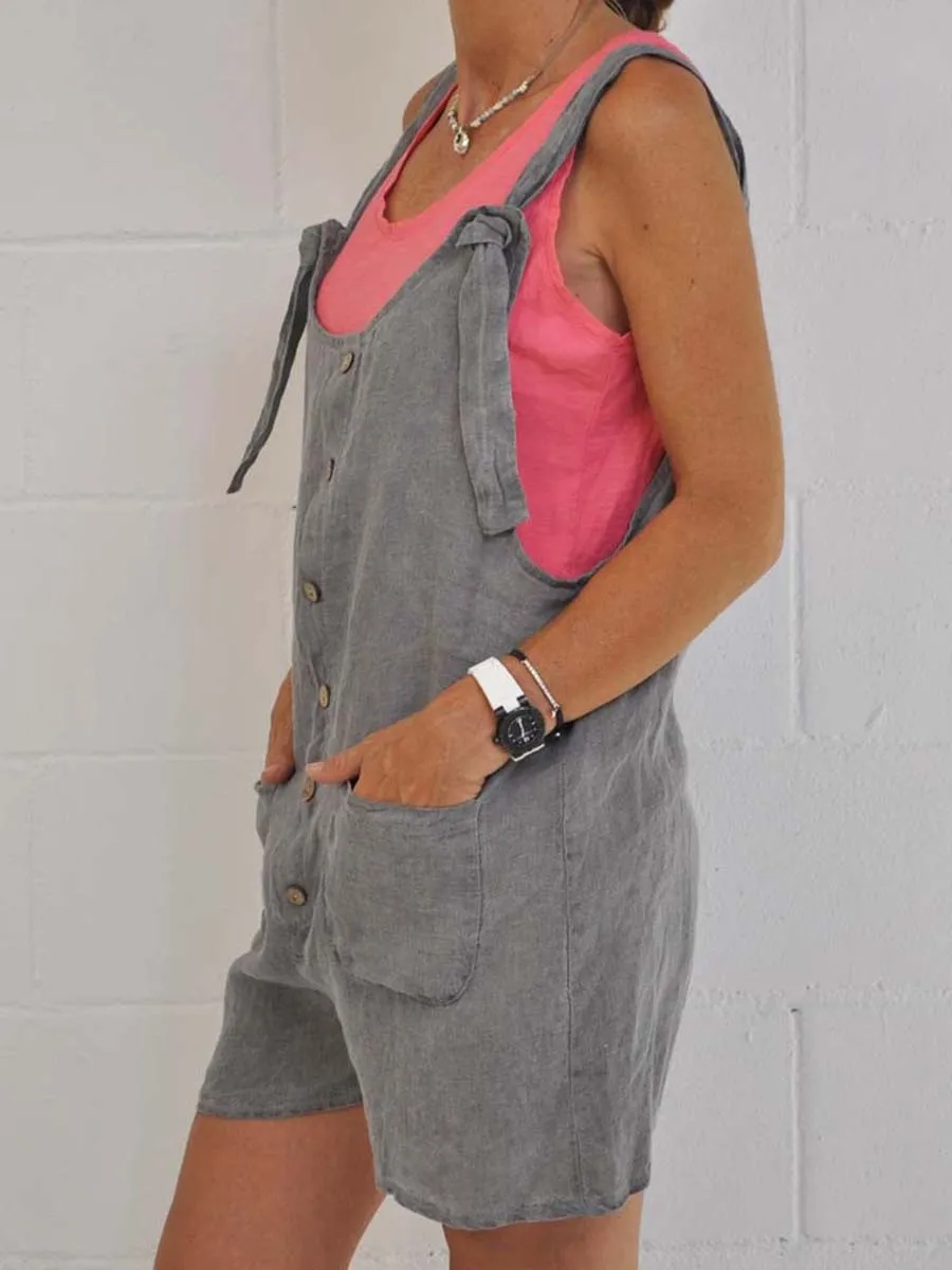 Casual Solid Color Slip Pocket Strappy Jumpsuit