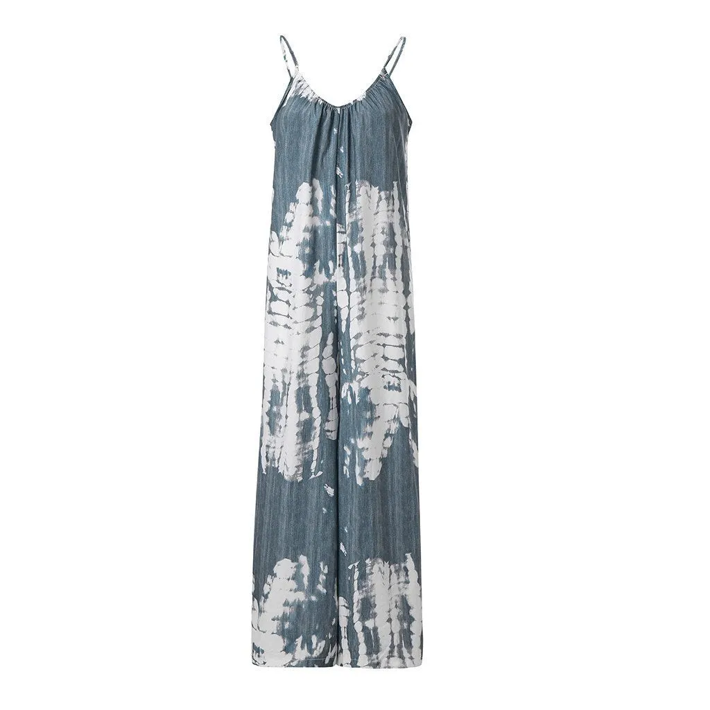 Casual Tie-dye Holiday Jumpsuit Spaghetti-Strap Romper