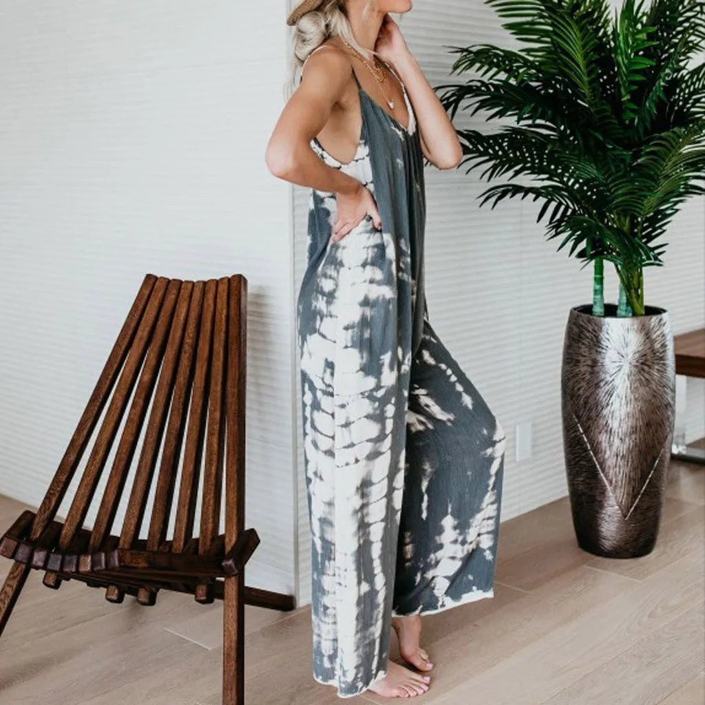 Casual Tie-dye Holiday Jumpsuit Spaghetti-Strap Romper