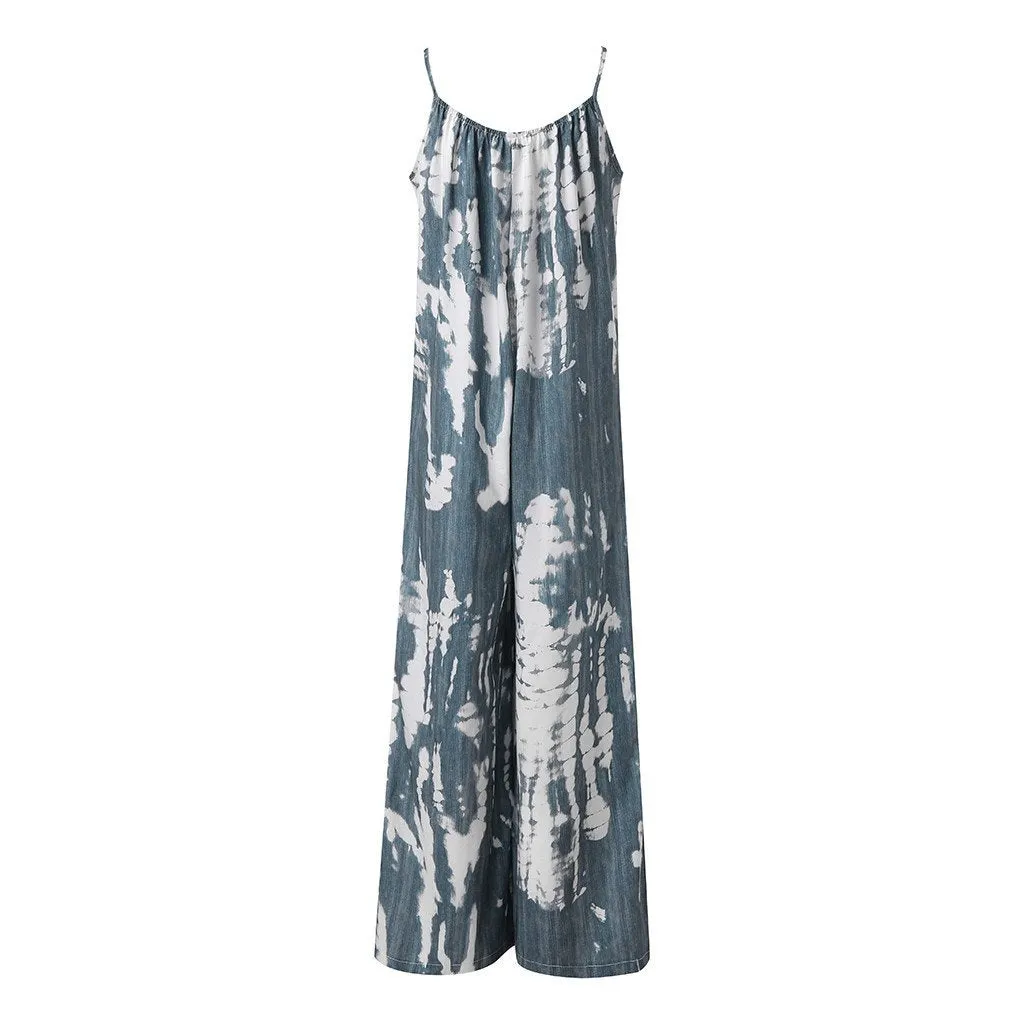 Casual Tie-dye Holiday Jumpsuit Spaghetti-Strap Romper