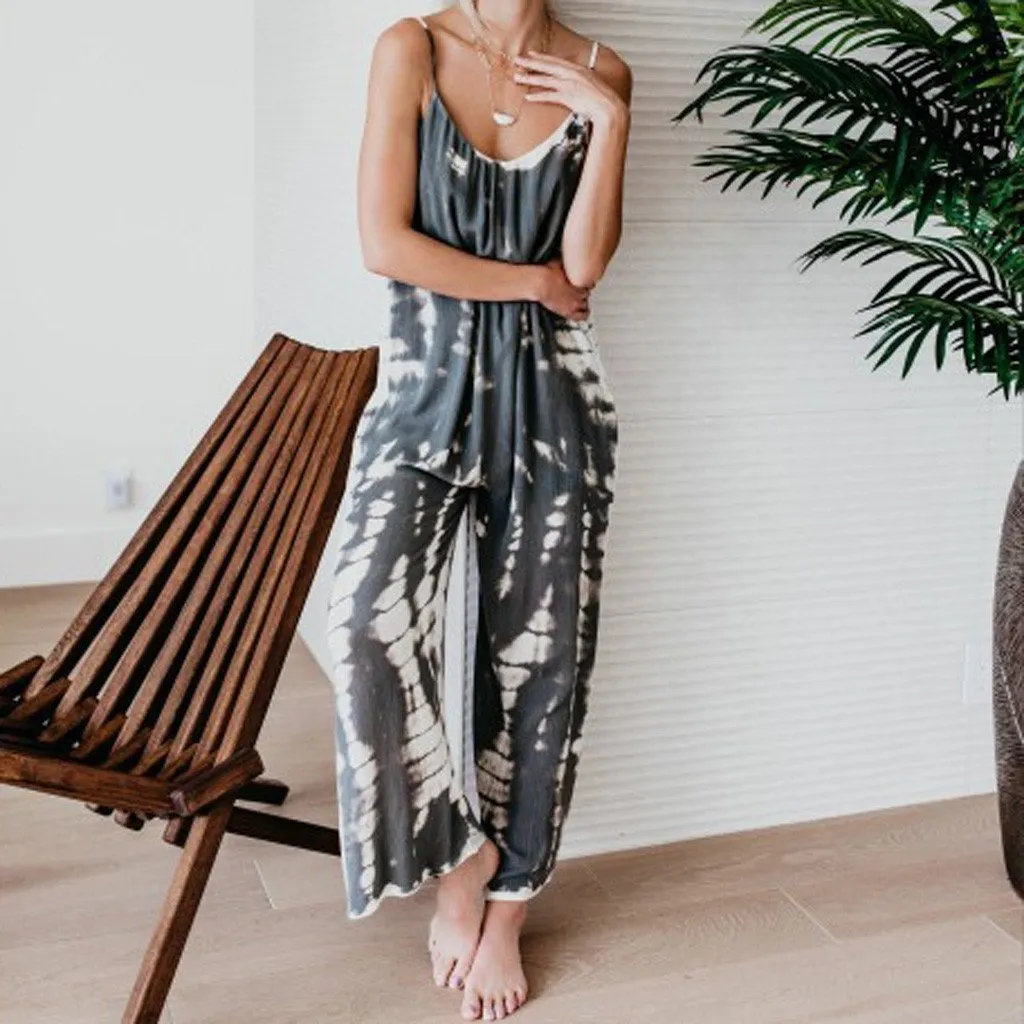 Casual Tie-dye Holiday Jumpsuit Spaghetti-Strap Romper