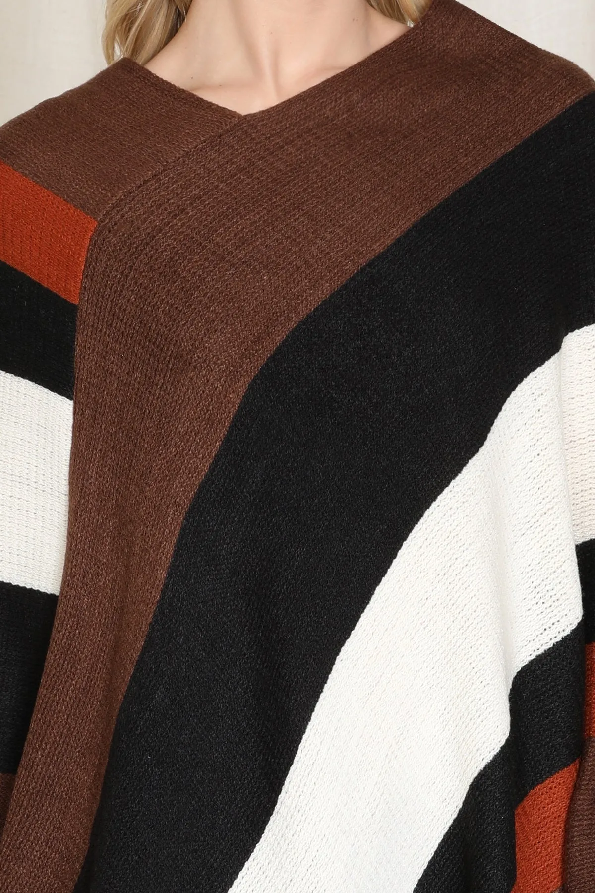 COLOR BLOCK FRINGE PONCHO/6PCS