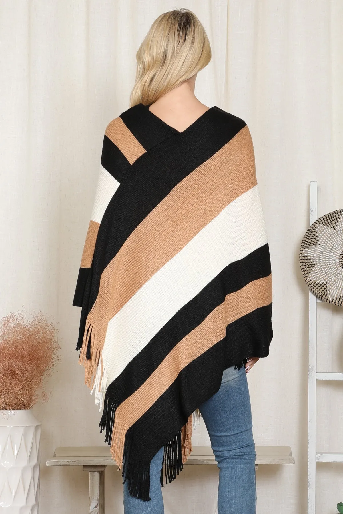 COLOR BLOCK FRINGE PONCHO/6PCS