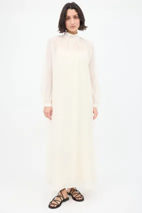 Cream Wool Mock Neck Maxi Dress