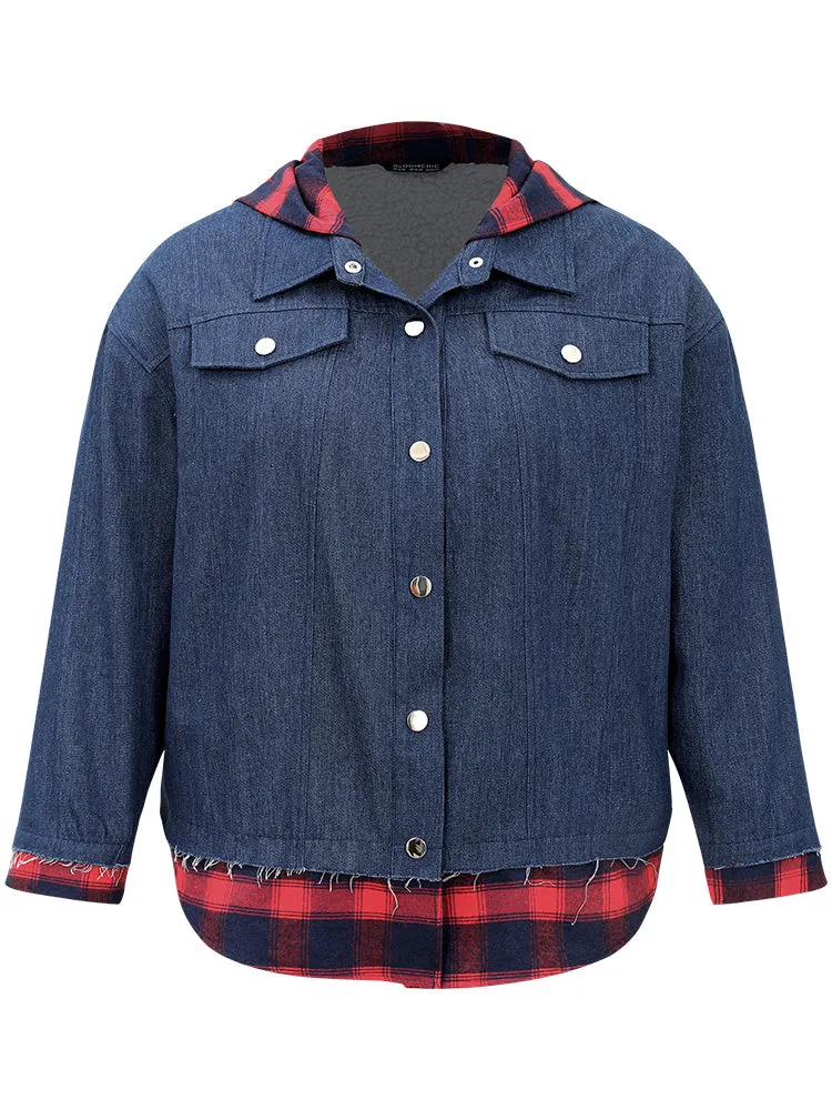 Denim Plaid Patchwork Contrast Hooded Jacket