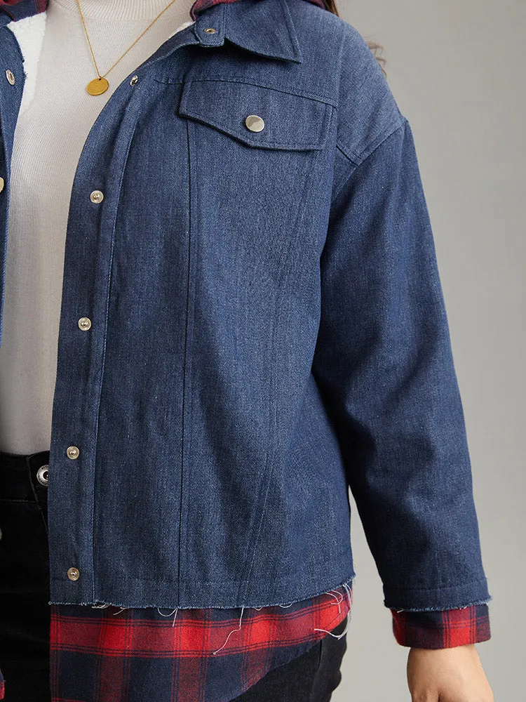 Denim Plaid Patchwork Contrast Hooded Jacket