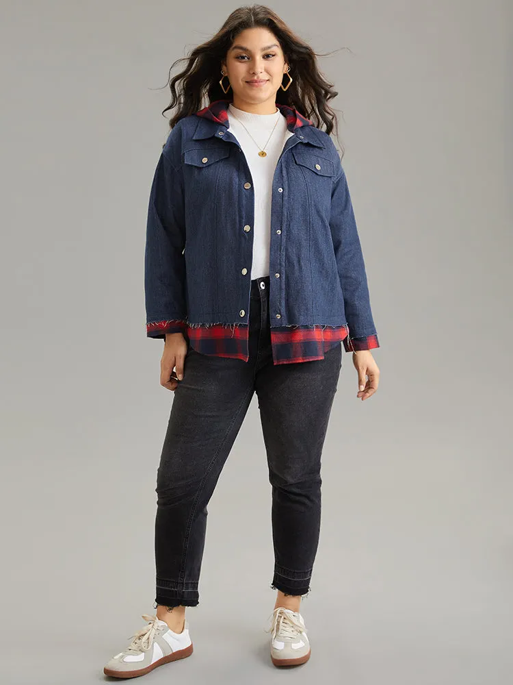 Denim Plaid Patchwork Contrast Hooded Jacket
