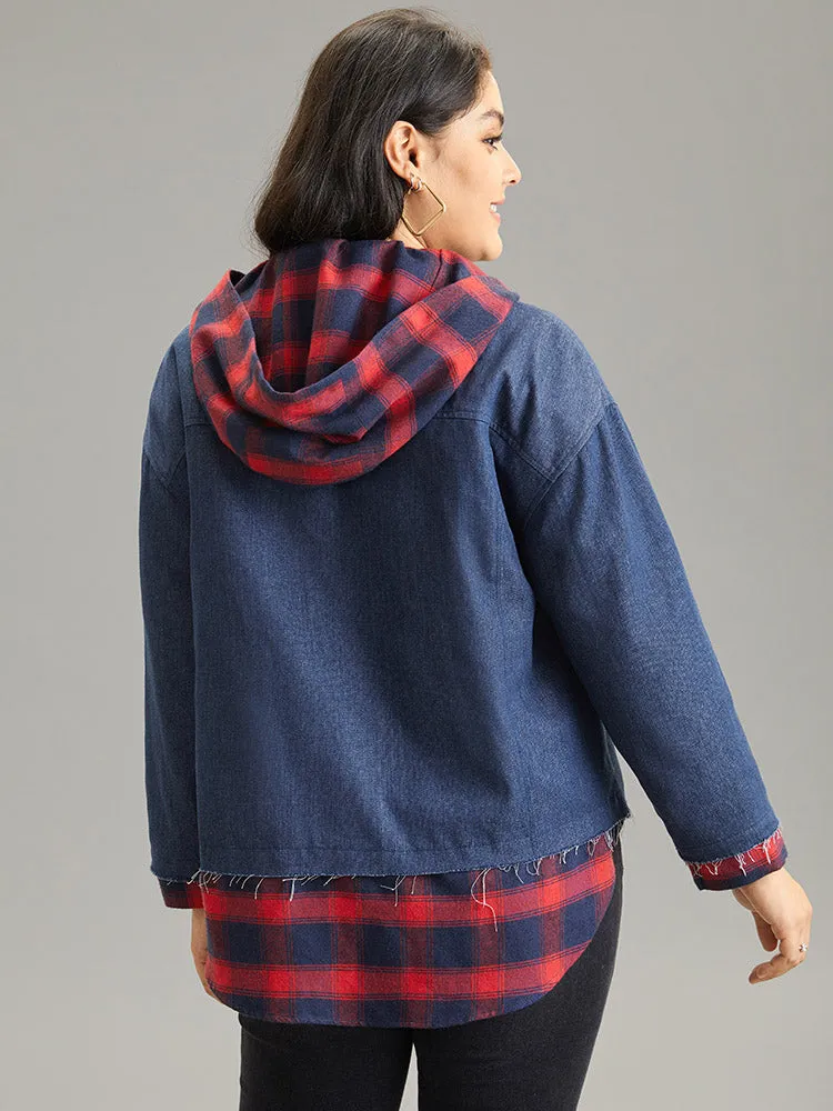 Denim Plaid Patchwork Contrast Hooded Jacket