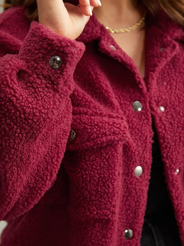 Fuzzy Solid Flap Pocket Button Fly Coat