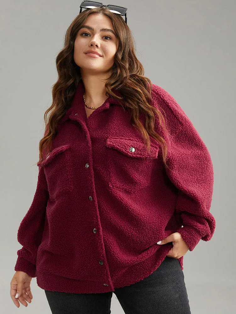 Fuzzy Solid Flap Pocket Button Fly Coat