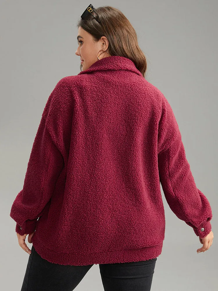 Fuzzy Solid Flap Pocket Button Fly Coat