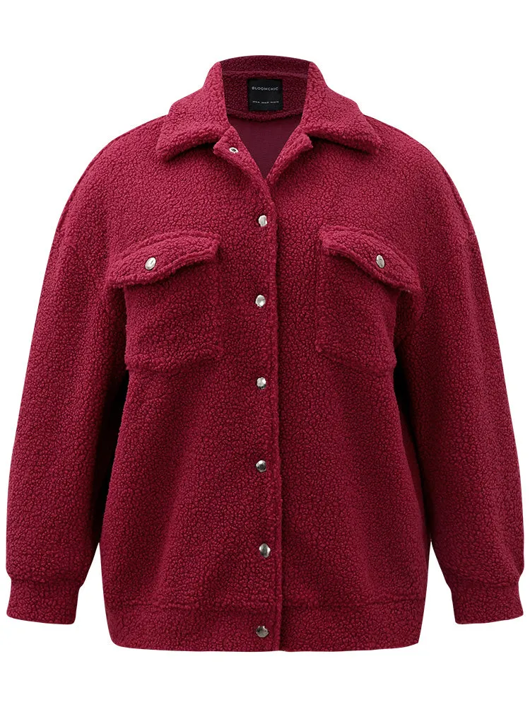 Fuzzy Solid Flap Pocket Button Fly Coat