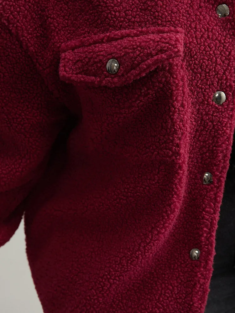 Fuzzy Solid Flap Pocket Button Fly Coat