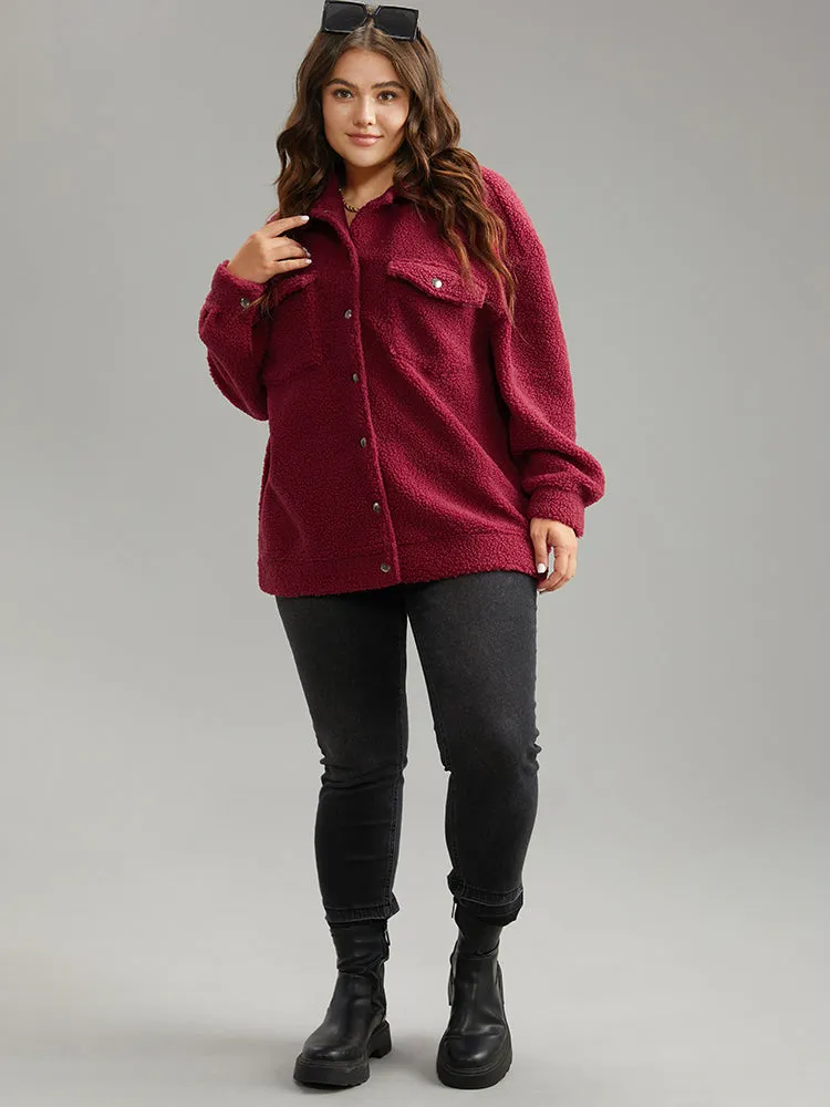 Fuzzy Solid Flap Pocket Button Fly Coat