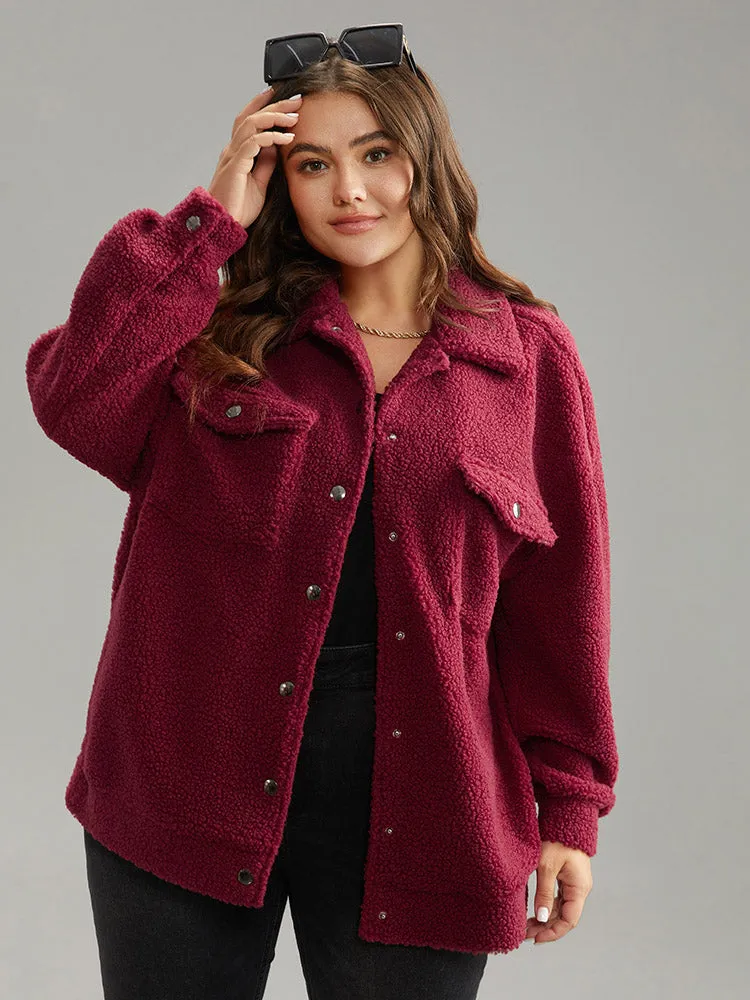Fuzzy Solid Flap Pocket Button Fly Coat