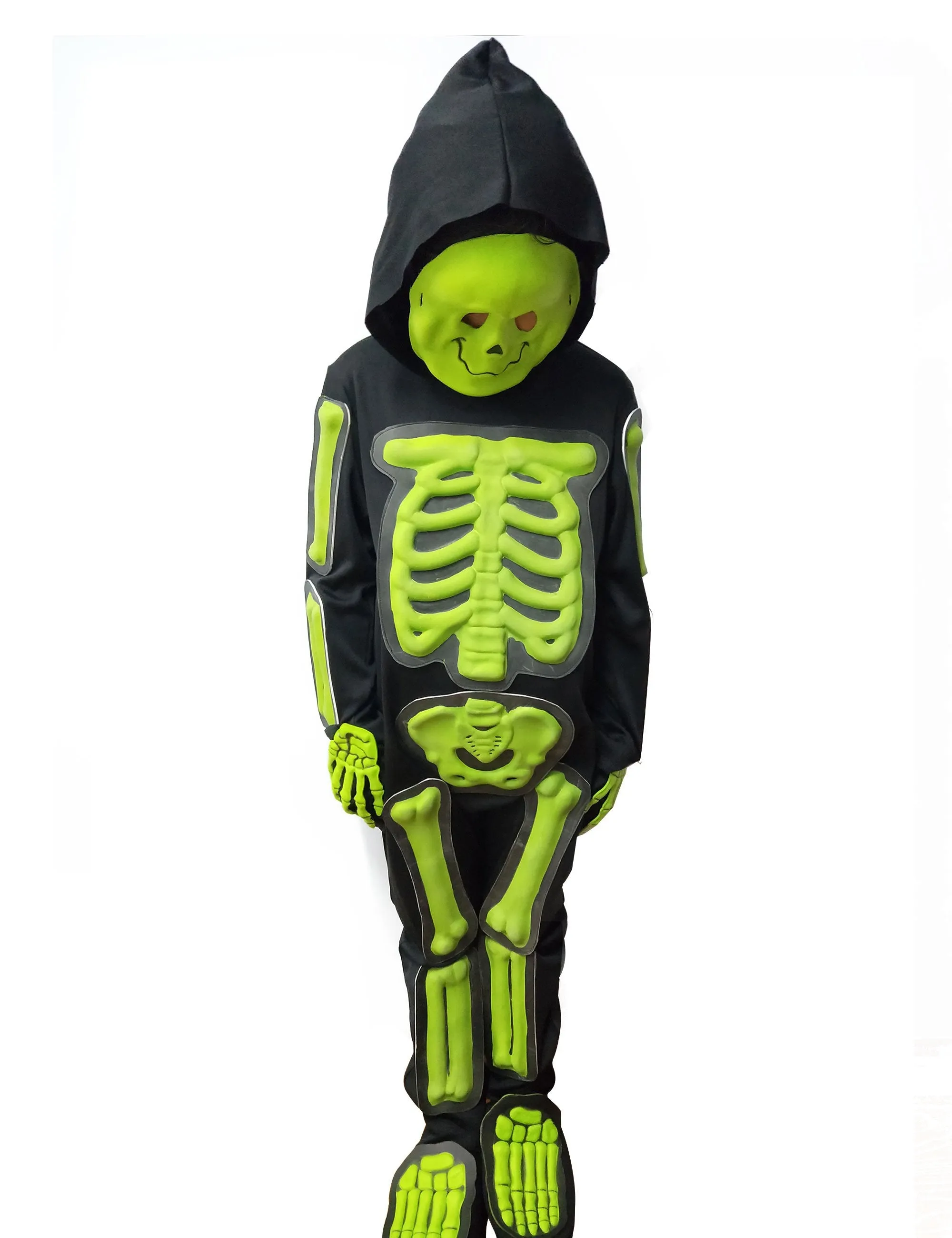 Kids Glow Skeleton Costume,Child Scary Bone Skull Outfit(6PCs)