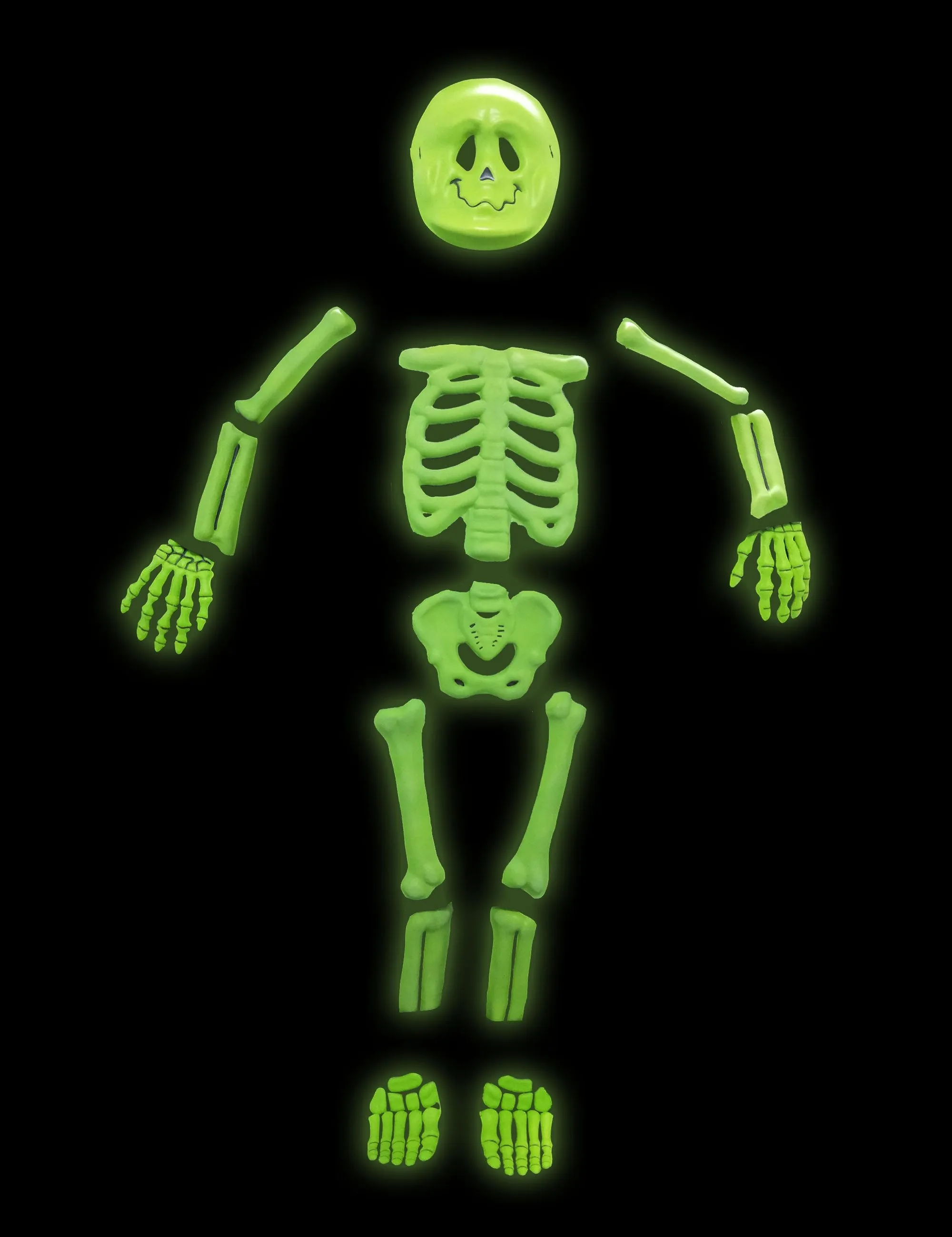Kids Glow Skeleton Costume,Child Scary Bone Skull Outfit(6PCs)