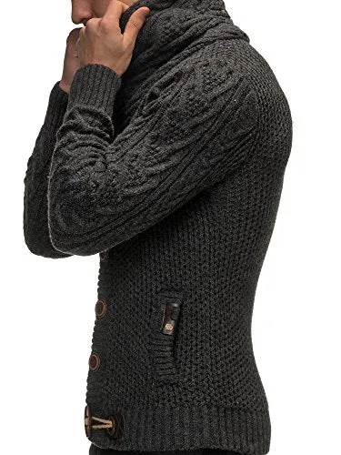 Leif Nelson  Men's Knitted Turtleneck Cardigan - Large - Anthracite