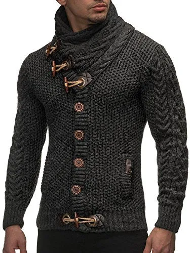 Leif Nelson  Men's Knitted Turtleneck Cardigan - Large - Anthracite