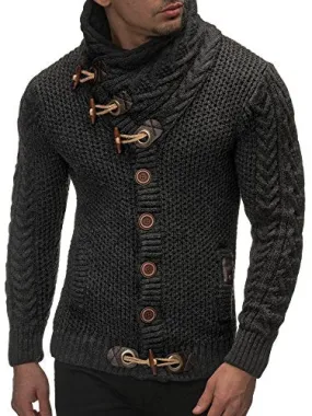 Leif Nelson  Men's Knitted Turtleneck Cardigan - Large - Anthracite