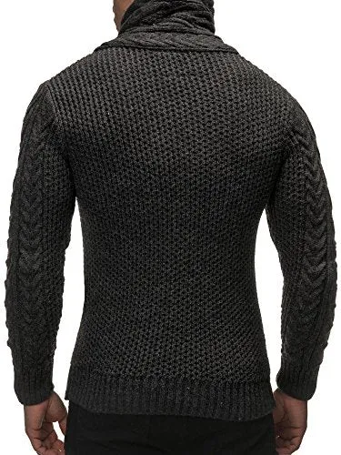 Leif Nelson  Men's Knitted Turtleneck Cardigan - Large - Anthracite