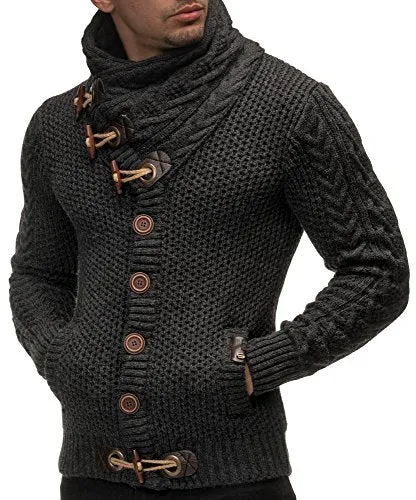 Leif Nelson  Men's Knitted Turtleneck Cardigan - Large - Anthracite