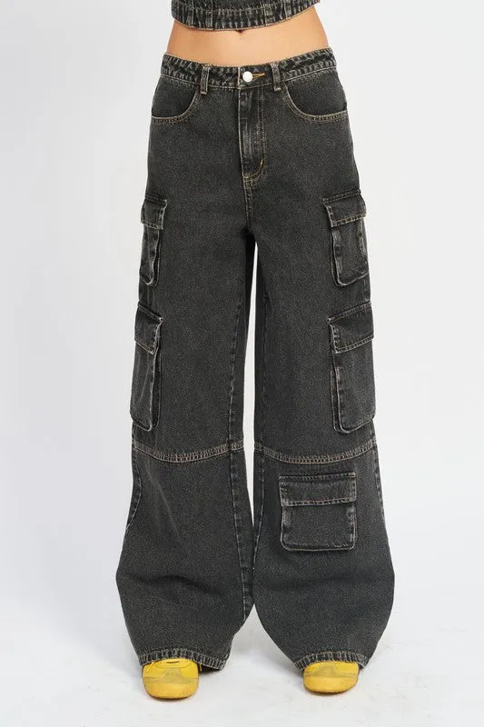 Low Rise Cargo Denim Pants
