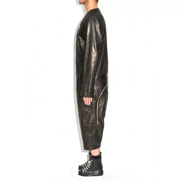 Mens Genuine Lambskin Black Leather Jumpsuit