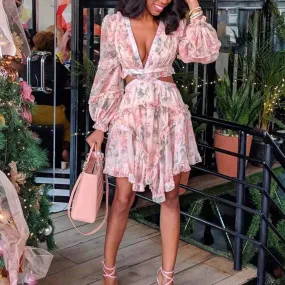 Mesh Ruffle Floral Dress
