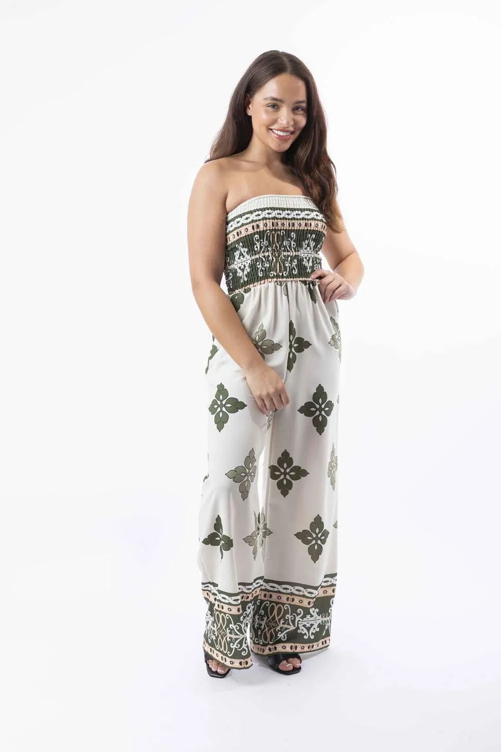 Strapless Printed Wide Leg Summer Jumpsuit