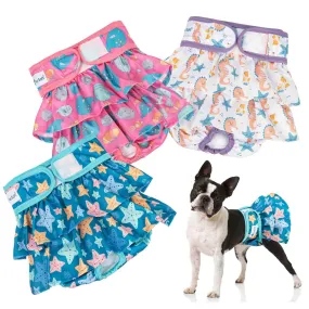 Washable Female Dog Diapers, Reusable Doggy Diapers, with skirt, 3 Pack (Ocean)