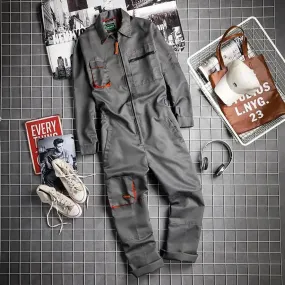 WIAOFELLAS  -  Spring  Autumn Workwear Long-Sleeved Jumpsuit Mens American Street Style Khaki Retro Harajuku Style Loose Casual Jumpsuit Suit