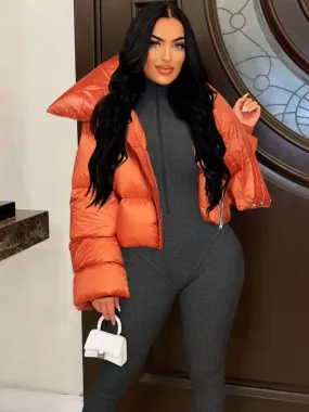 Winter Parkas for women  Fashion Scarf Collar Warm Thicken Short Coats  Lady Casual Orange Puffer Jackets Famale Outerwear